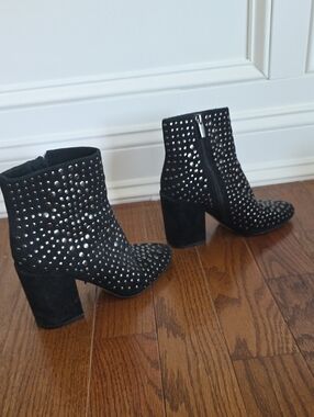 Vince Camuto Black Studded Suede Ankle Boots